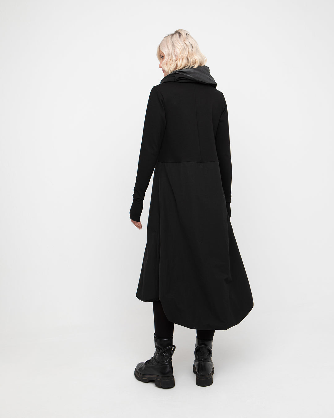 Ozai N Ku Moirai Gathered Dress and Cowl, Black