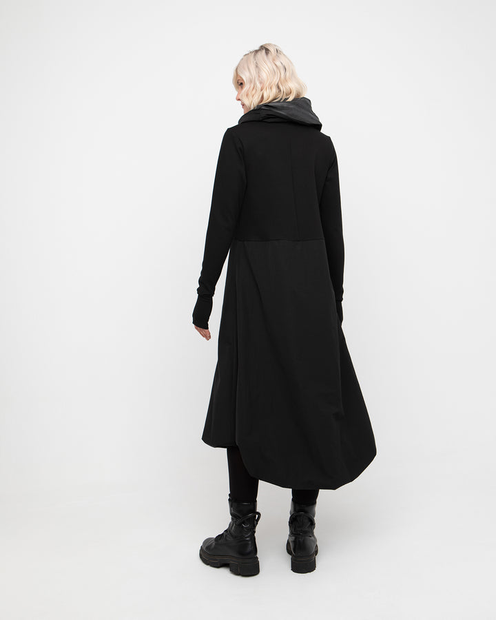 Ozai N Ku Moirai Gathered Dress and Cowl, Black
