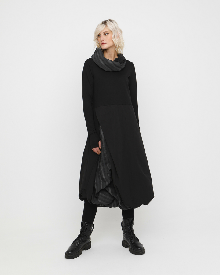 Ozai N Ku Moirai Gathered Dress and Cowl, Black