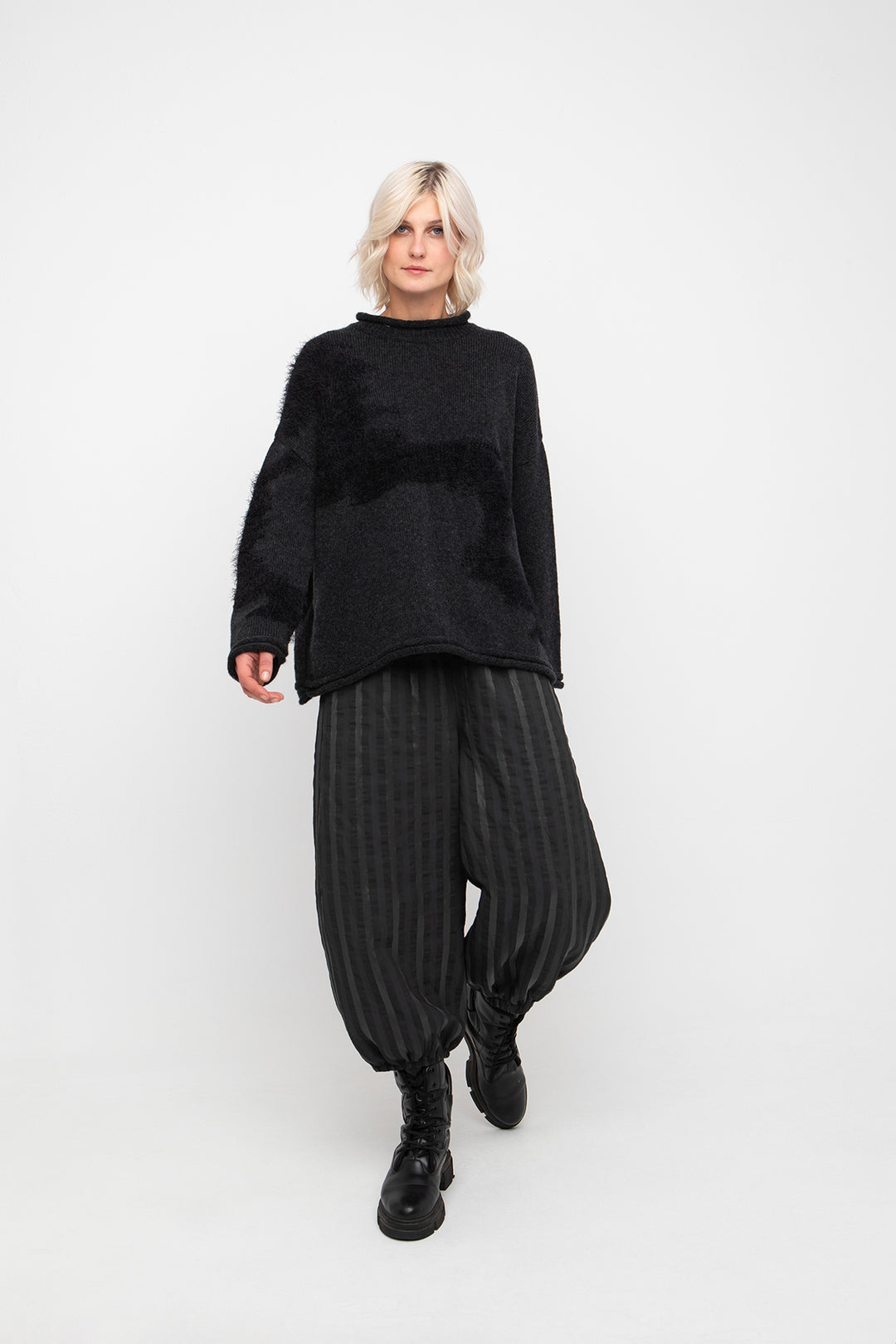 Ozai N Ku Noctra Lantern Trouser, Black Stripes