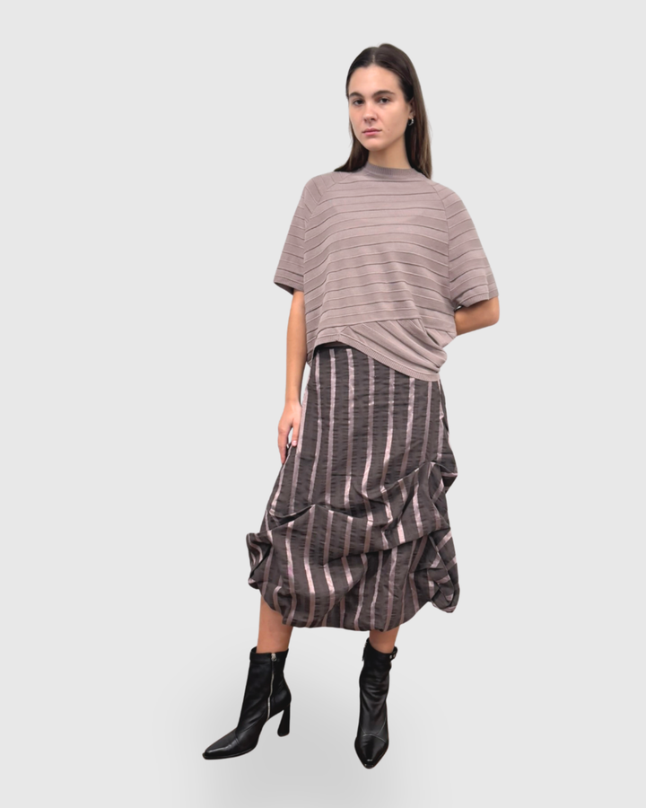 Ozai N Ku Moondust Gathered Skirt, Pink Stripes