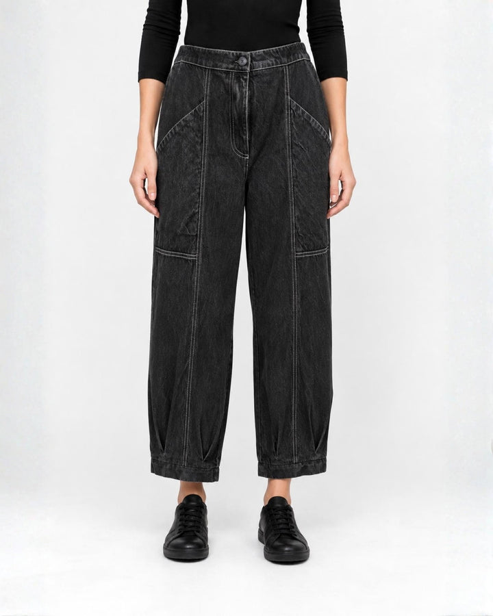 Ozai N Ku Crop Denim Trouser, Black Denim