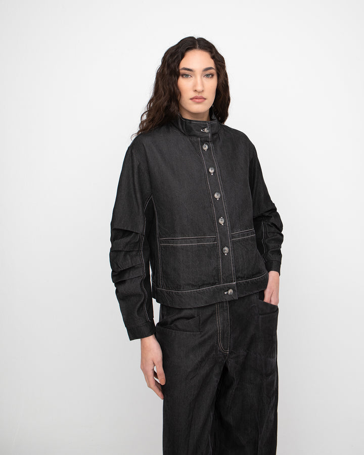 Ozai N Ku Fluted Jean Jacket, Black Denim