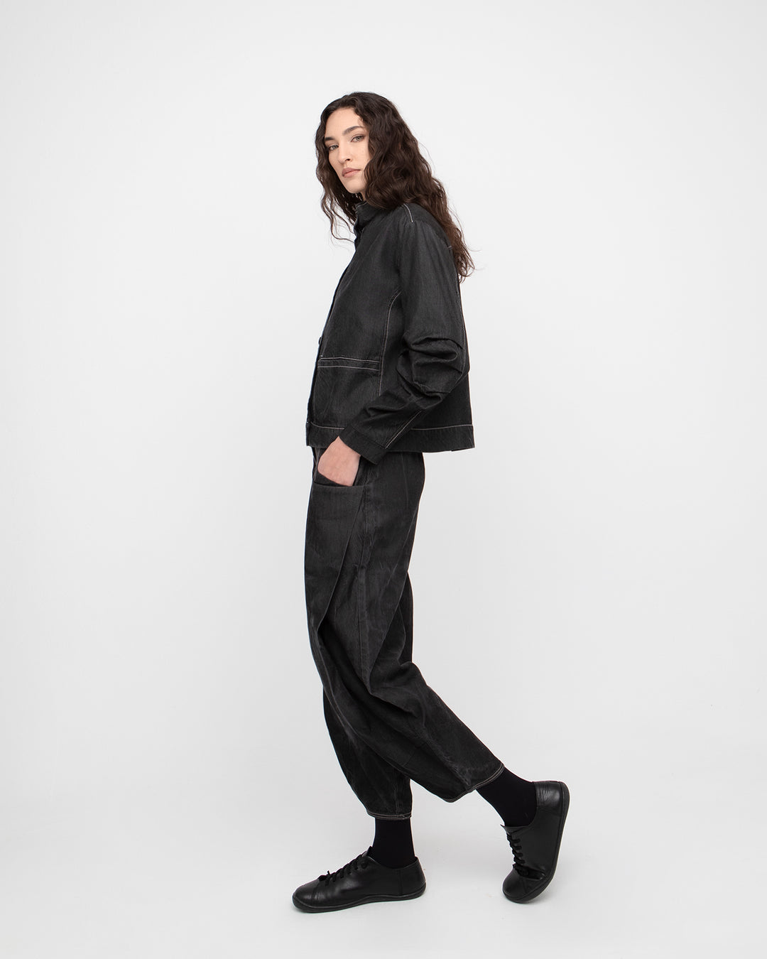 Ozai N Ku Easy Denim Trouser, Black Denim