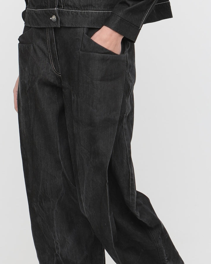 Ozai N Ku Easy Denim Trouser, Black Denim