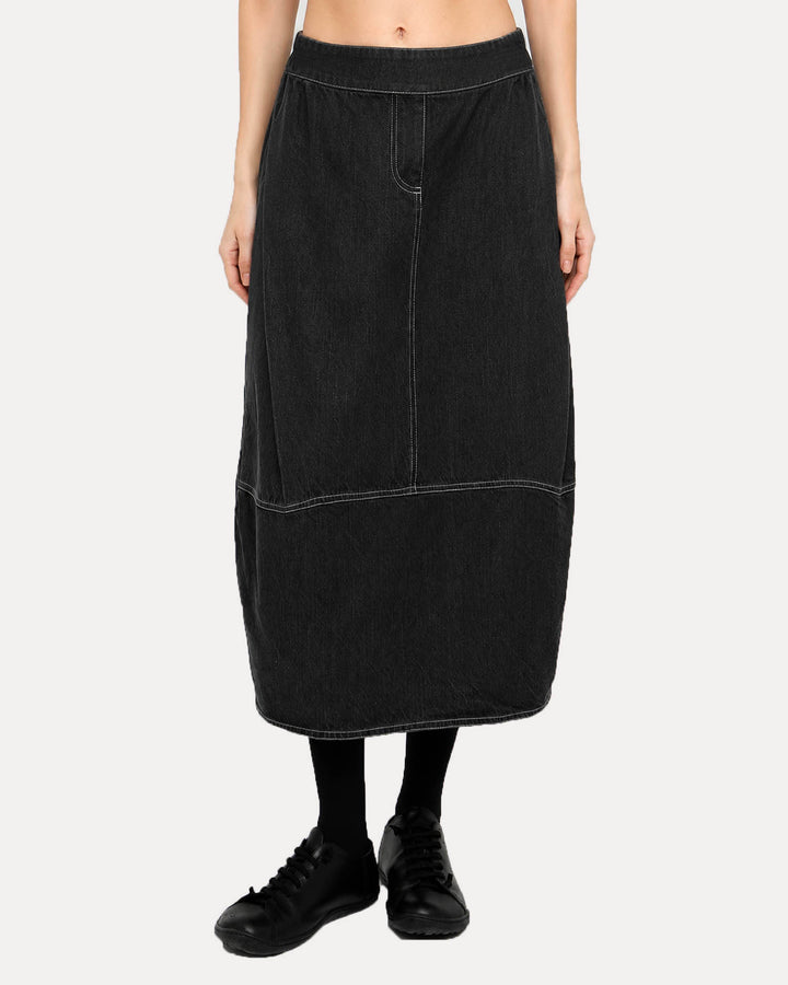 Ozai N Ku Denim Cocoon Skirt, Black Denim