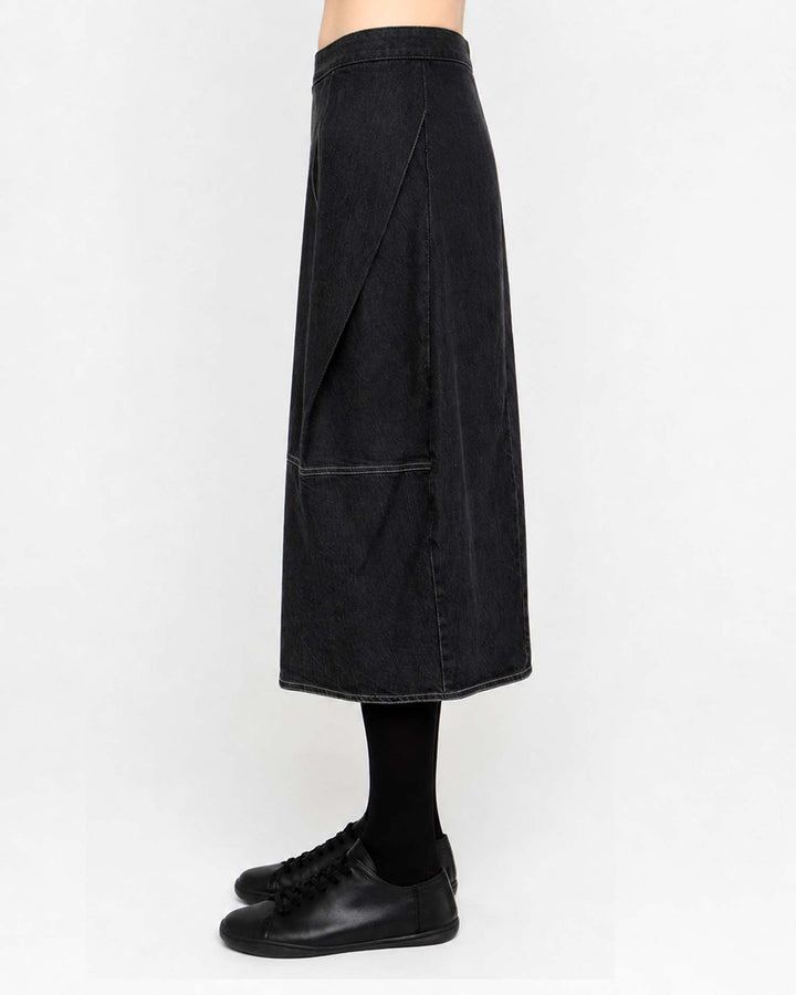 Ozai N Ku Denim Cocoon Skirt, Black Denim