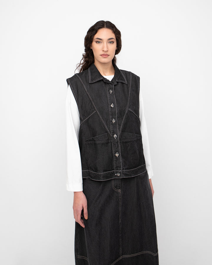 Ozai N Ku Cuirass Vest, Black Denim
