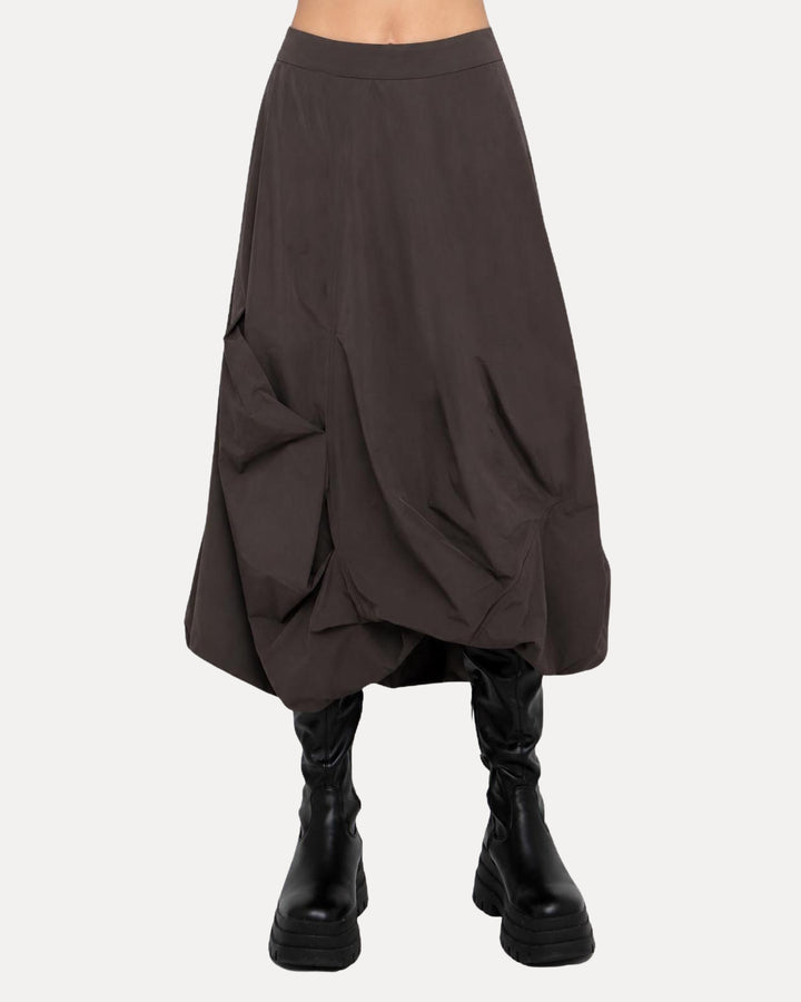 Ozai N Ku Tucked Taffeta Skirt, Brown
