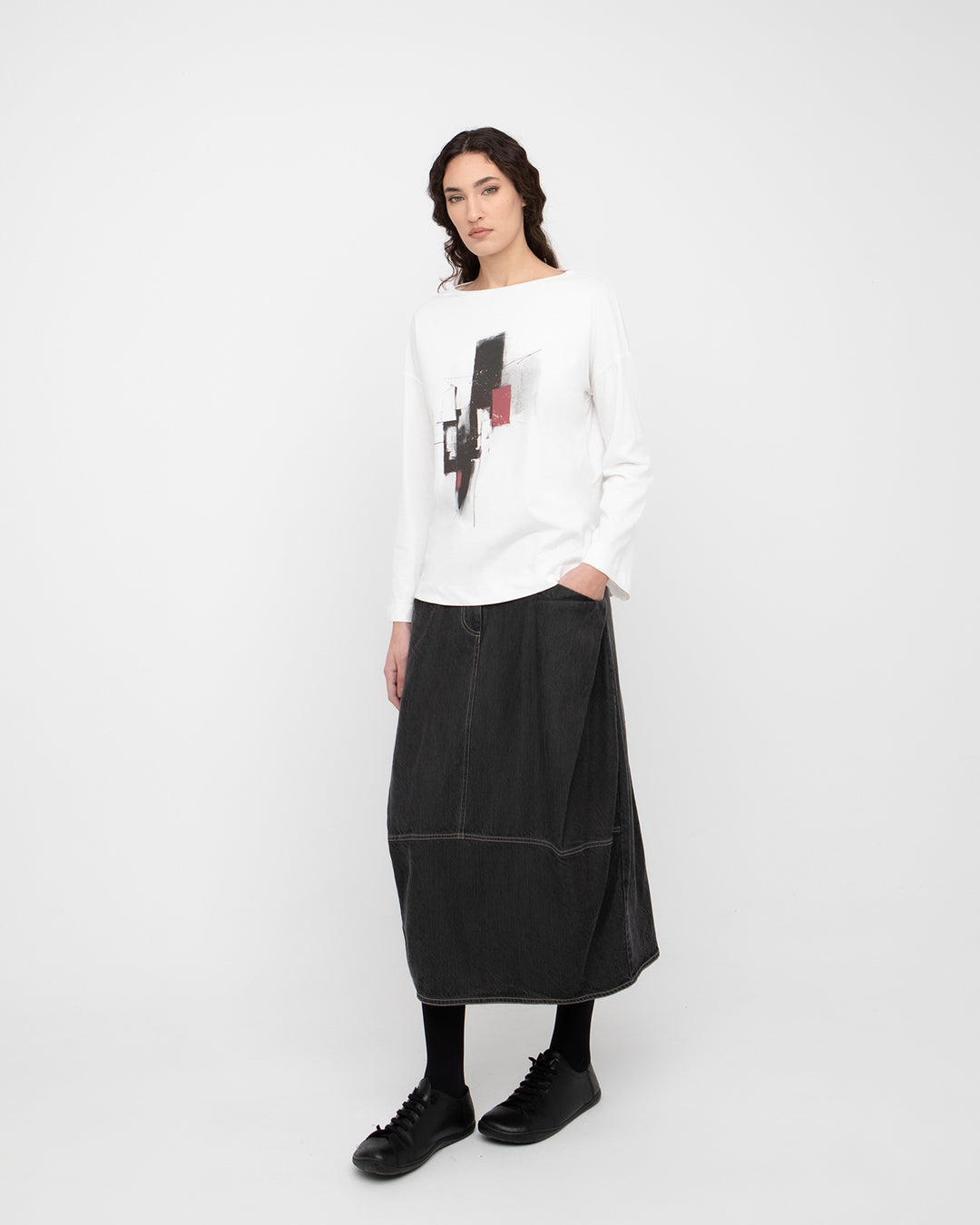 Ozai N Ku Denim Cocoon Skirt, Black Denim
