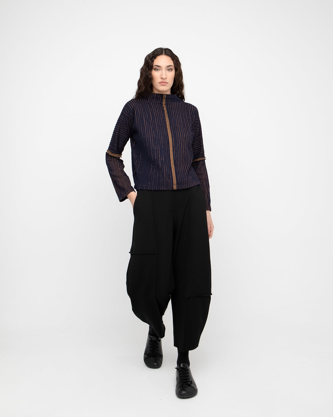 Ozai N Ku Emboss Top, Navy/Mustard