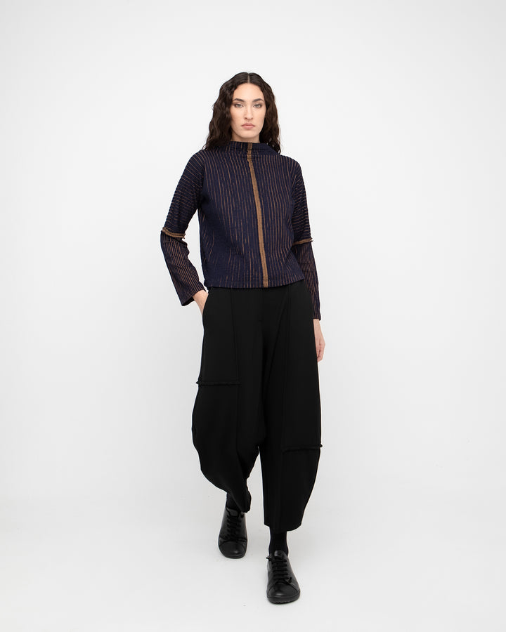 Ozai N Ku Emboss Top, Navy/Mustard