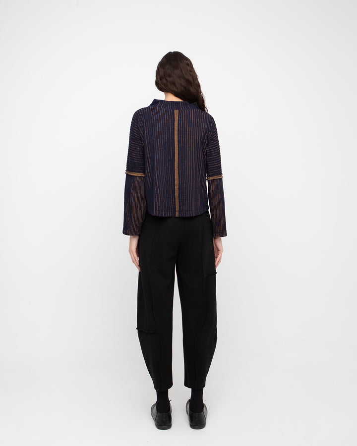 Ozai N Ku Emboss Top, Navy/Mustard