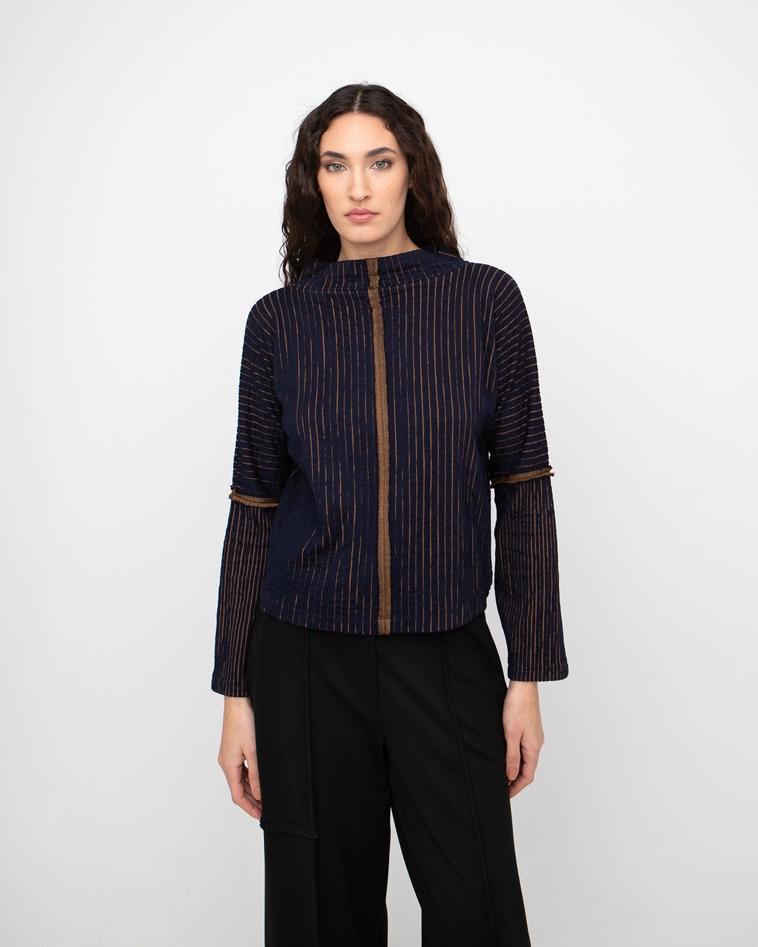 Ozai N Ku Emboss Top, Navy/Mustard