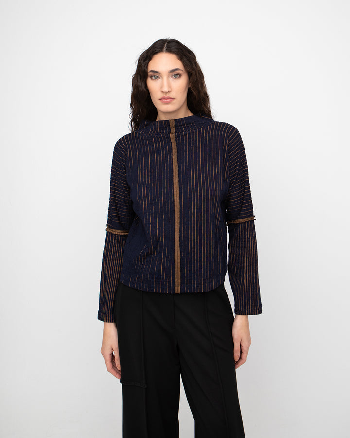 Ozai N Ku Emboss Top, Navy/Mustard