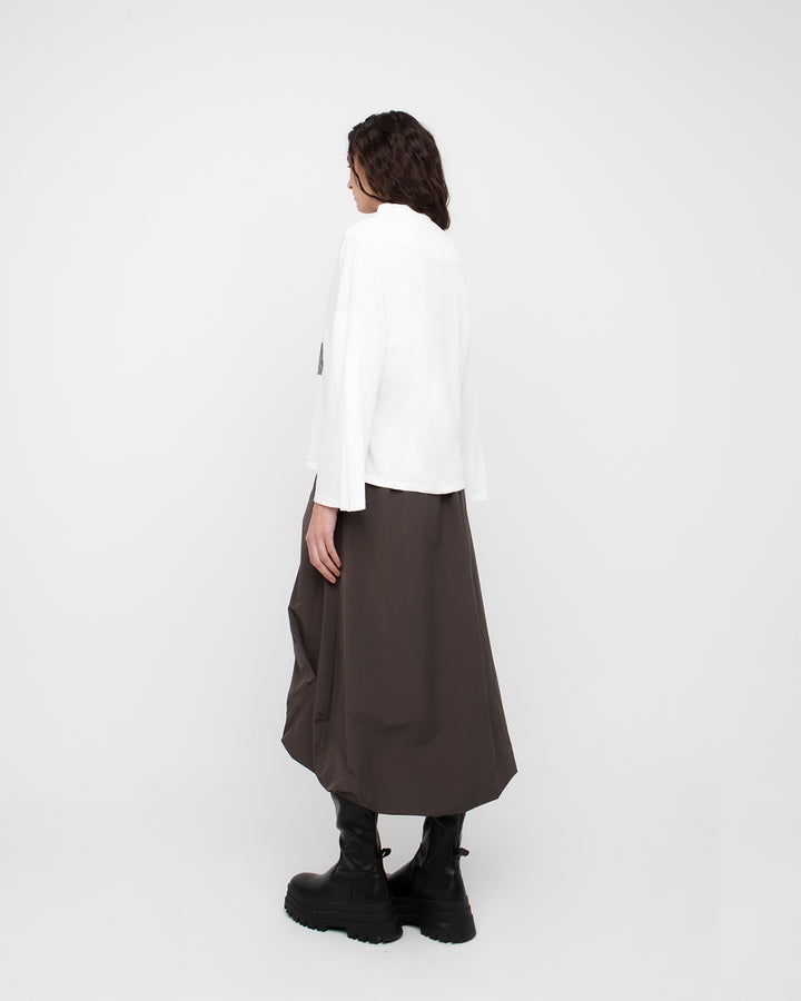 Ozai N Ku Tucked Taffeta Skirt, Brown