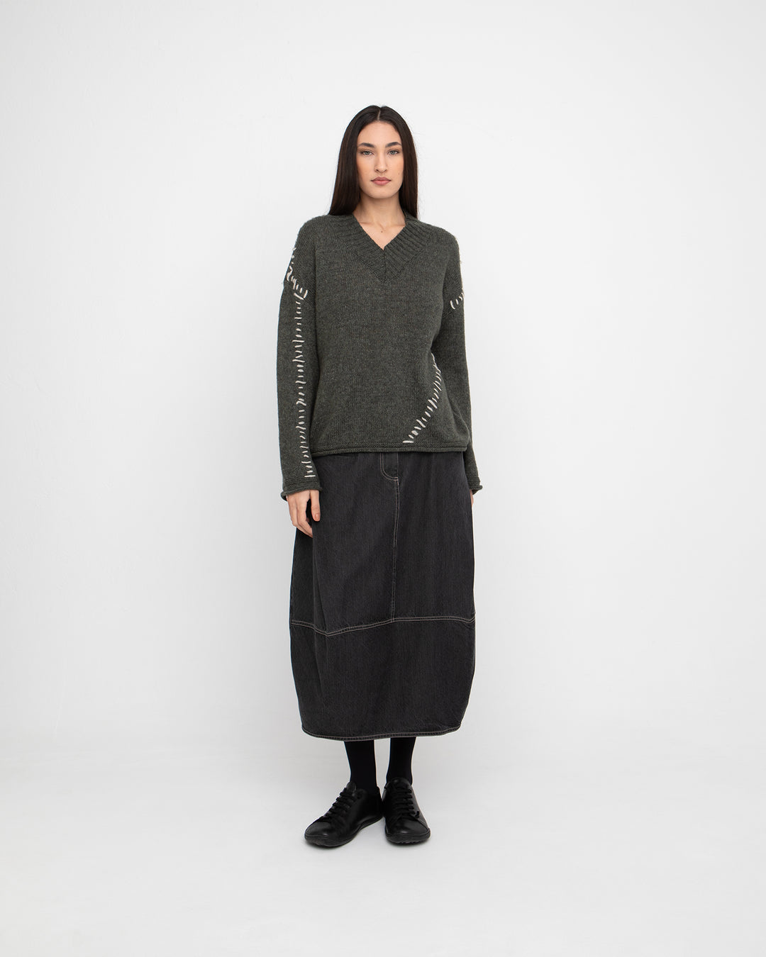 Ozai N Ku Denim Cocoon Skirt, Black Denim
