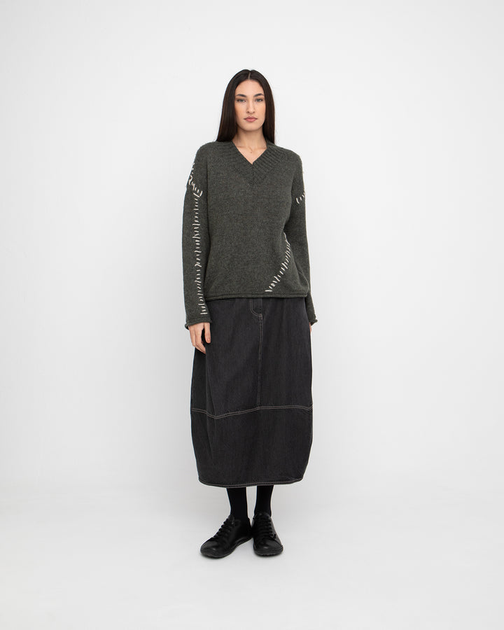 Ozai N Ku Denim Cocoon Skirt, Black Denim