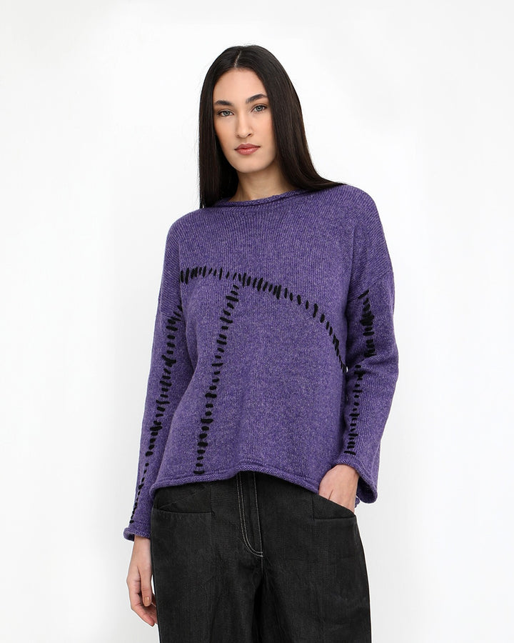 Ozai N Ku Stitching Crew Sweater, Purple/Black