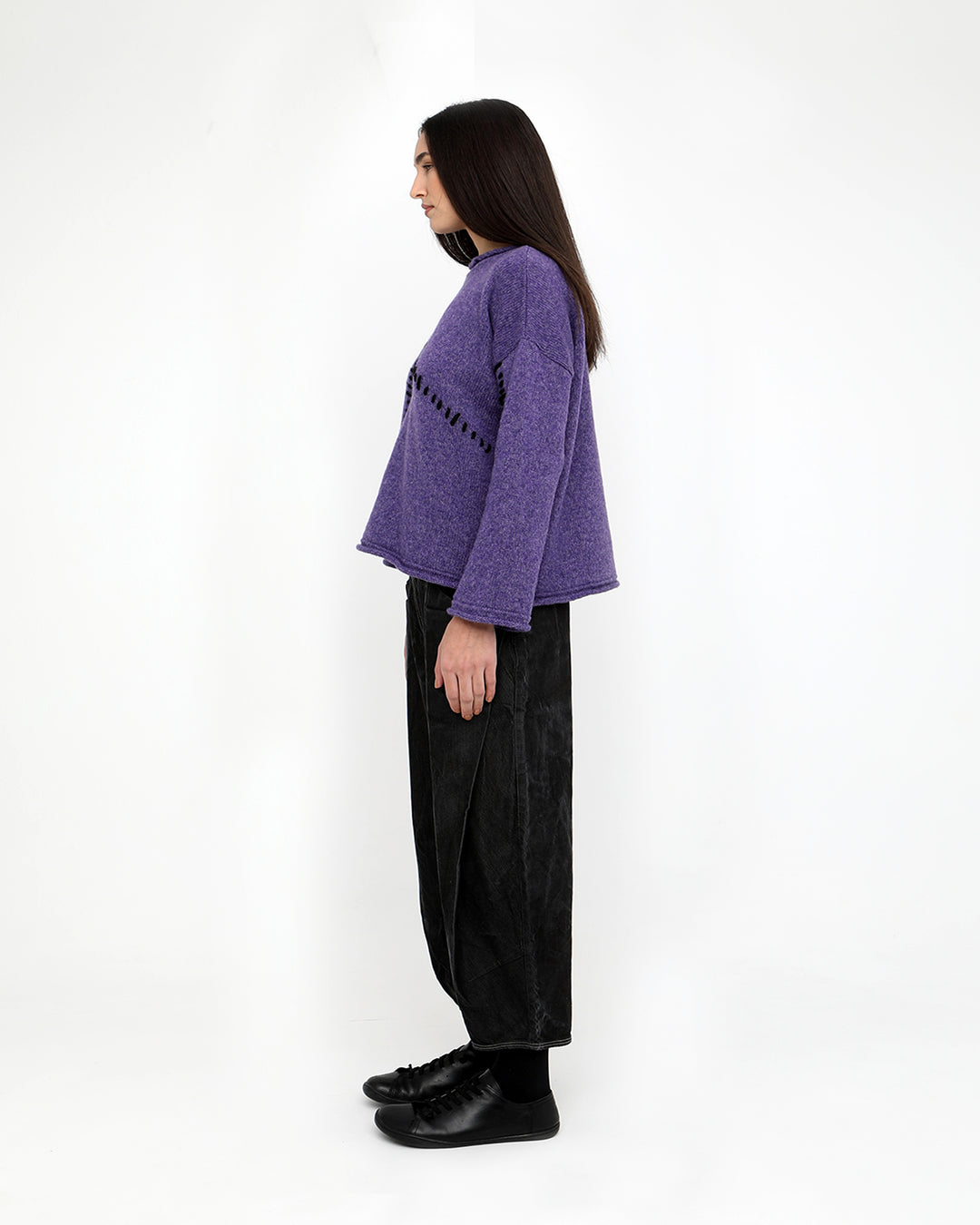 Ozai N Ku Stitching Crew Sweater, Purple/Black