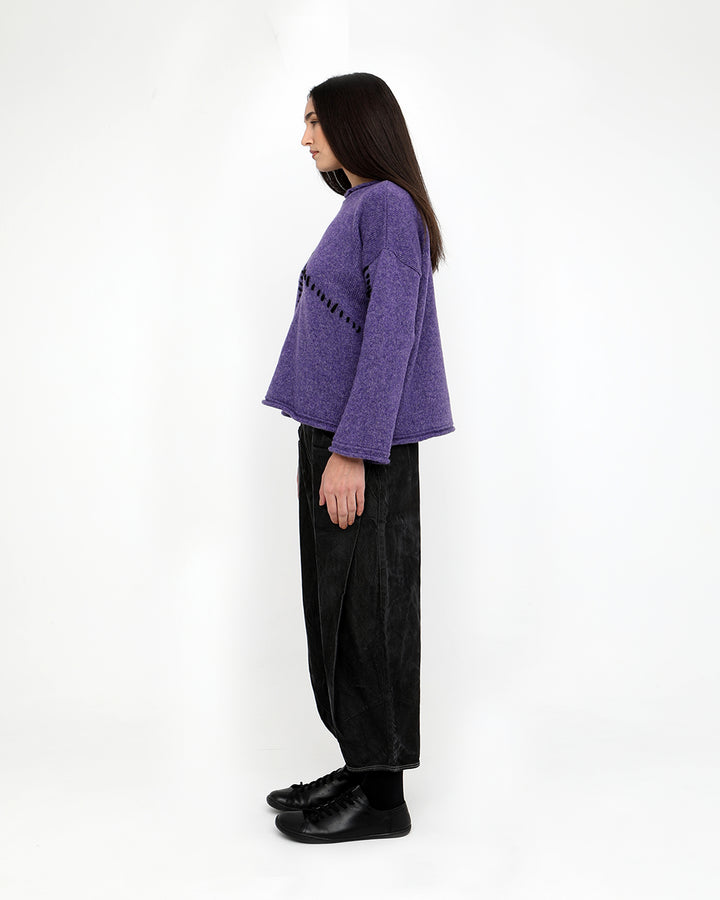 Ozai N Ku Stitching Crew Sweater, Purple/Black