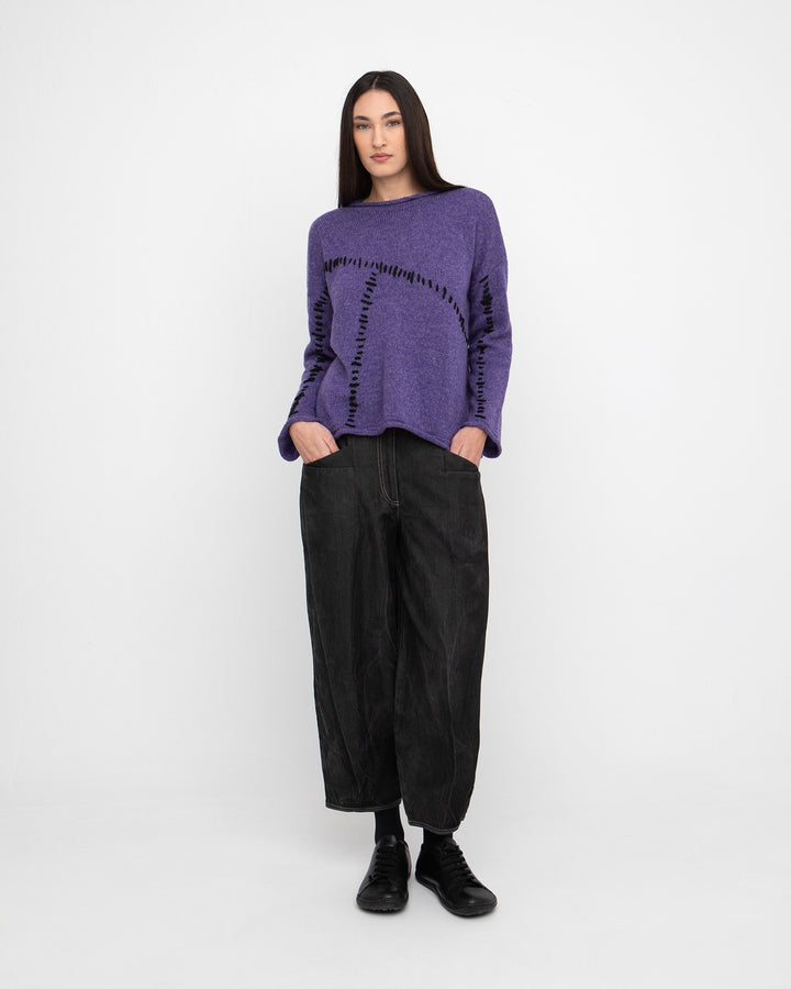 Ozai N Ku Stitching Crew Sweater, Purple/Black