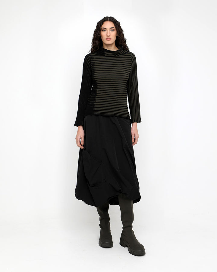 Ozai N Ku Pleat Knit Funnel Top, Black/Olive