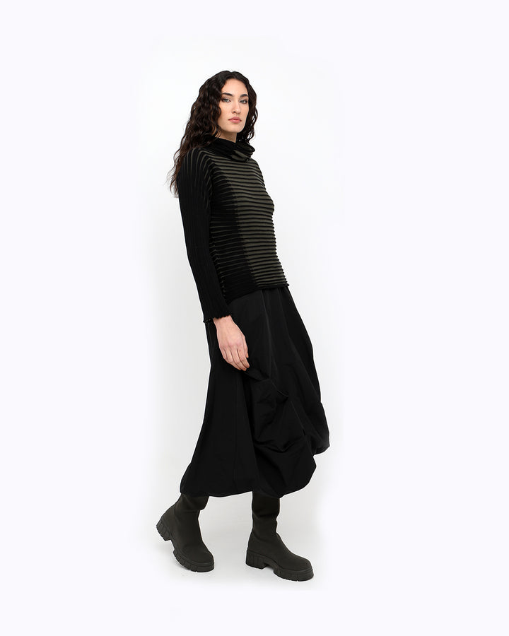 Ozai N Ku Pleat Knit Funnel Top, Black/Olive