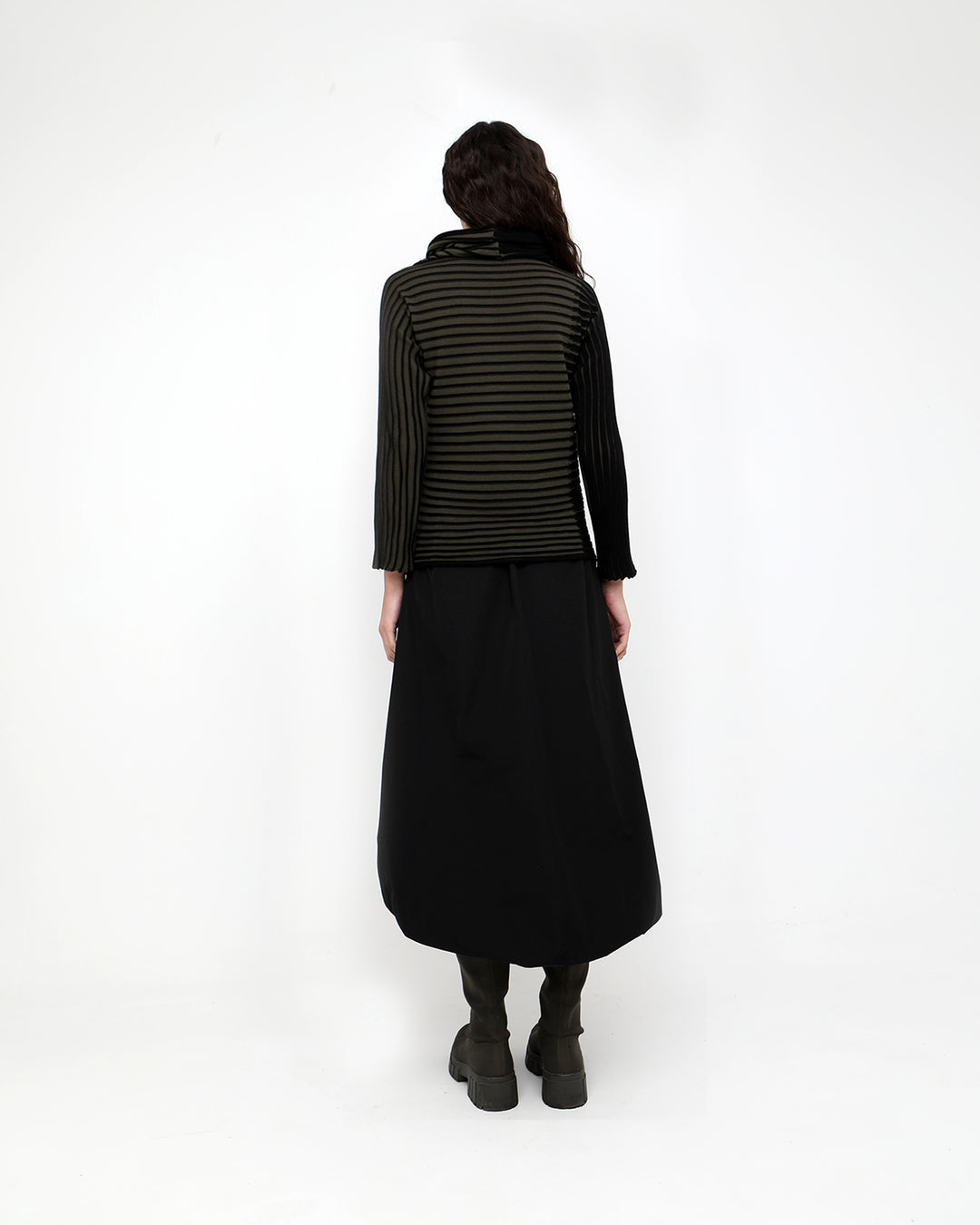 Ozai N Ku Pleat Knit Funnel Top, Black/Olive