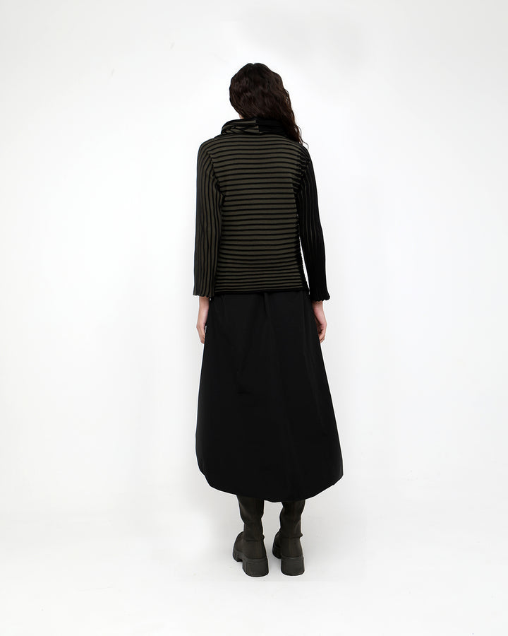 Ozai N Ku Pleat Knit Funnel Top, Black/Olive
