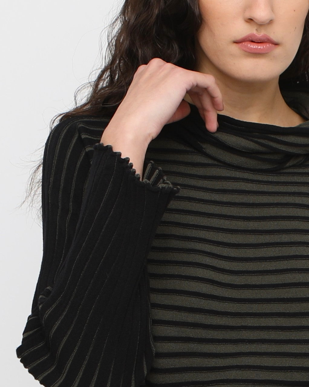 Ozai N Ku Pleat Knit Funnel Top, Black/Olive