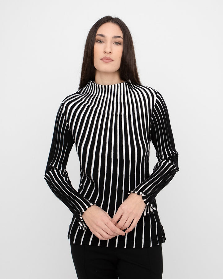 Ozai N Ku Pleat Knit Asymmetric Top, Black/White