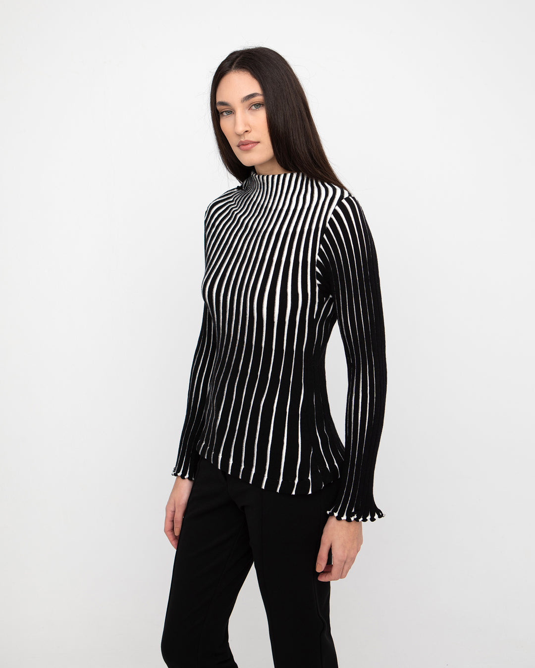 Ozai N Ku Pleat Knit Asymmetric Top, Black/White