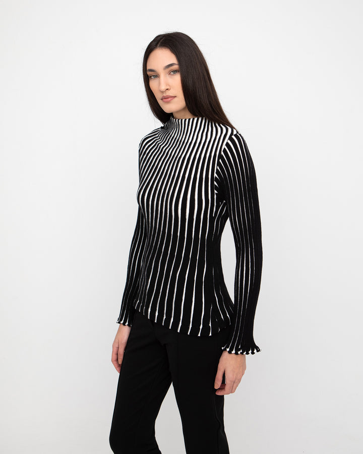Ozai N Ku Pleat Knit Asymmetric Top, Black/White
