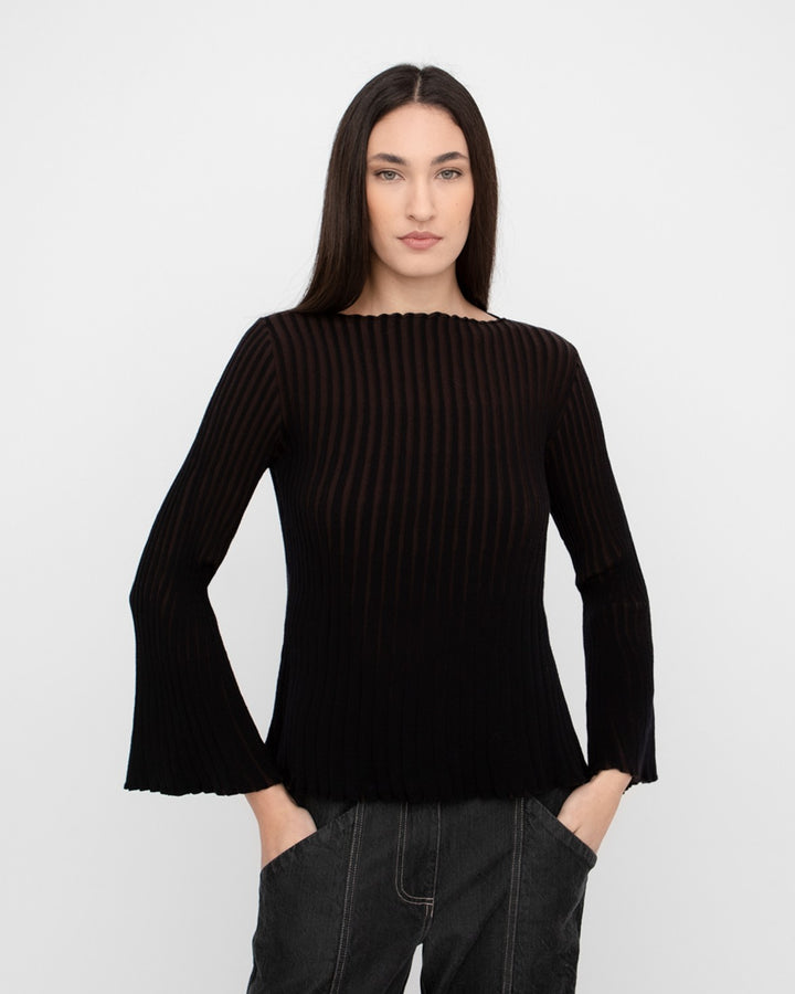 Ozai N Ku Pleat Knit Bell Top, Black/Brown