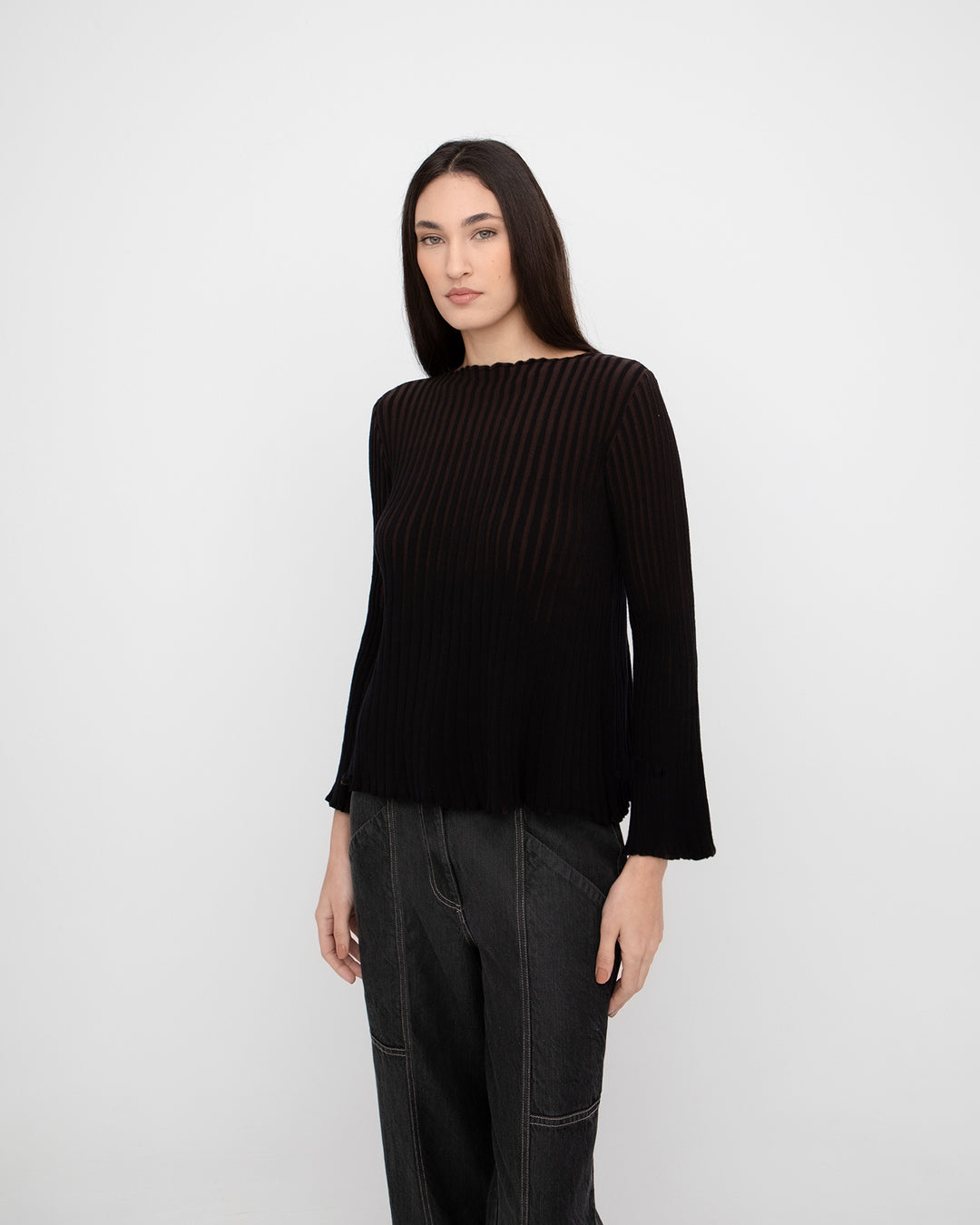 Ozai N Ku Pleat Knit Bell Top, Black/Brown