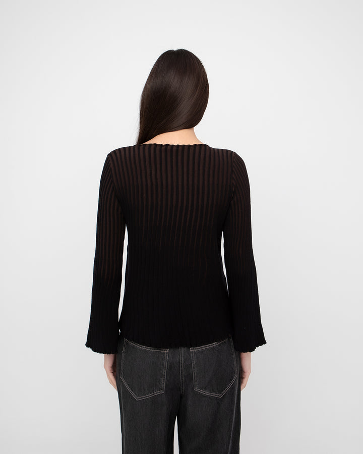 Ozai N Ku Pleat Knit Bell Top, Black/Brown