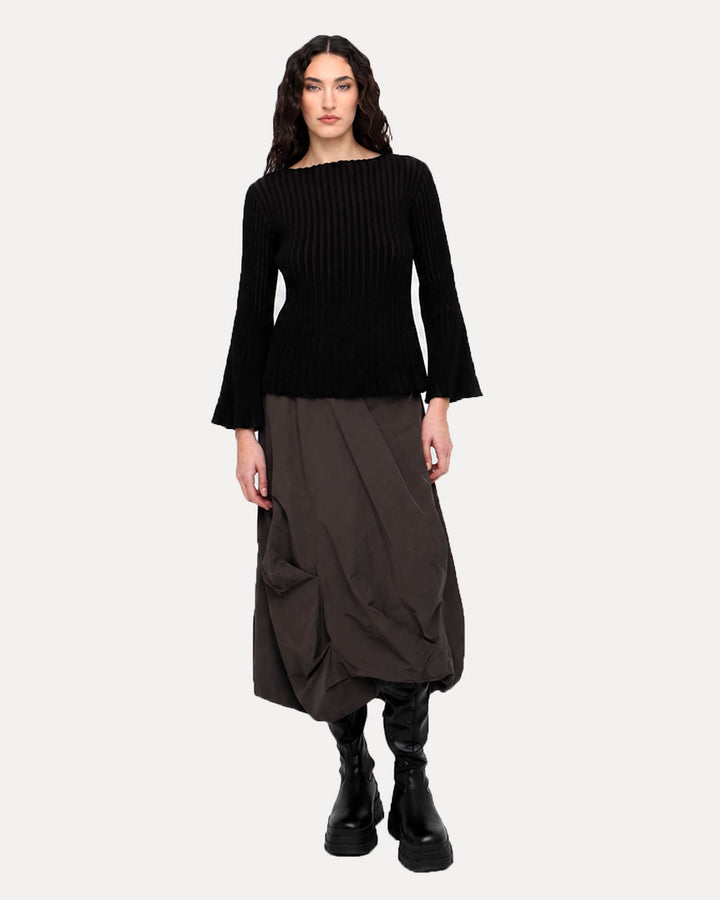 Ozai N Ku Pleat Knit Bell Top, Black/Brown