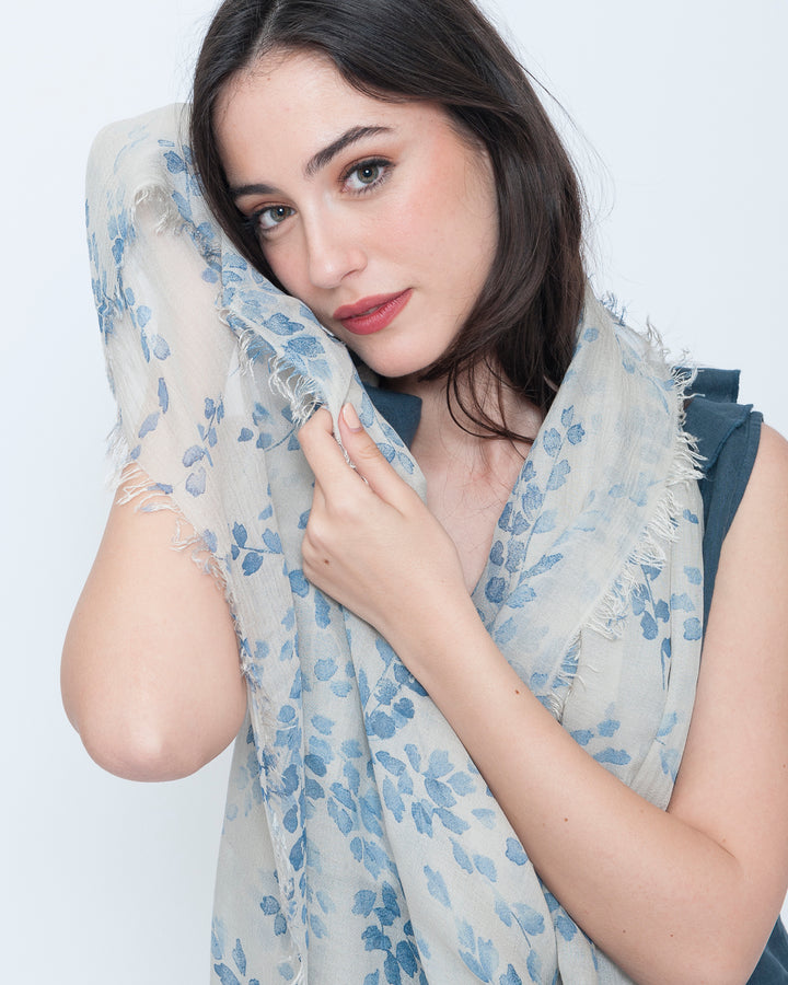 Blueberry Wisteria Scarf, Beige Flora