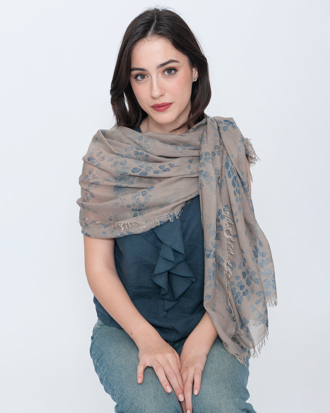 Blueberry Wisteria Scarf, Latte Flora