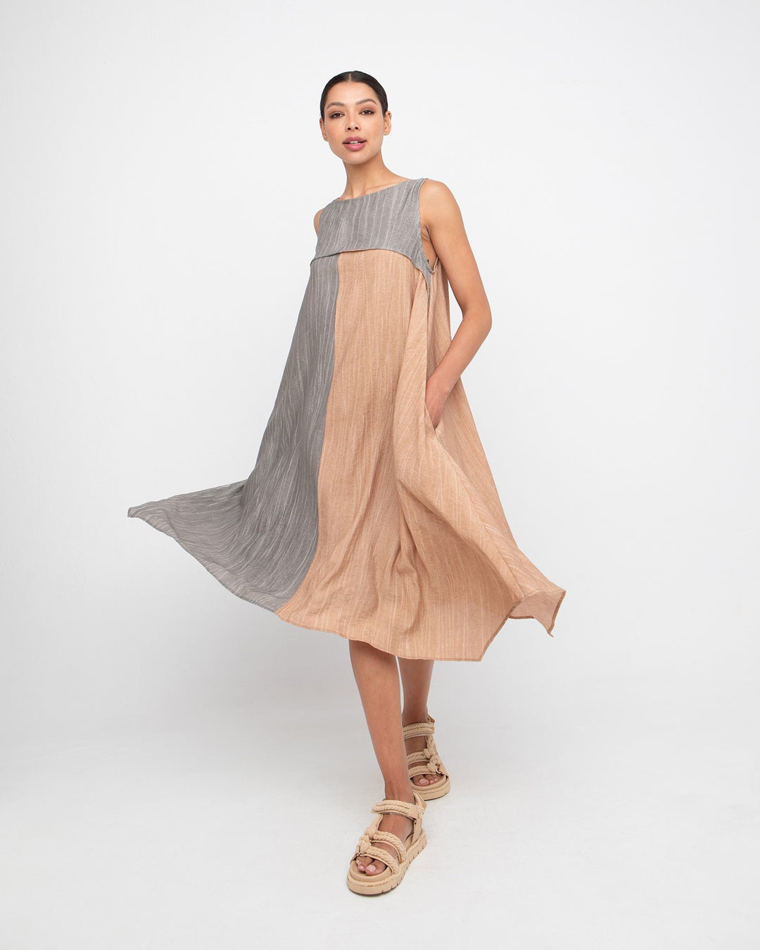 Ozai N Ku Canyon Reversible Dress, Taupe/Caramel