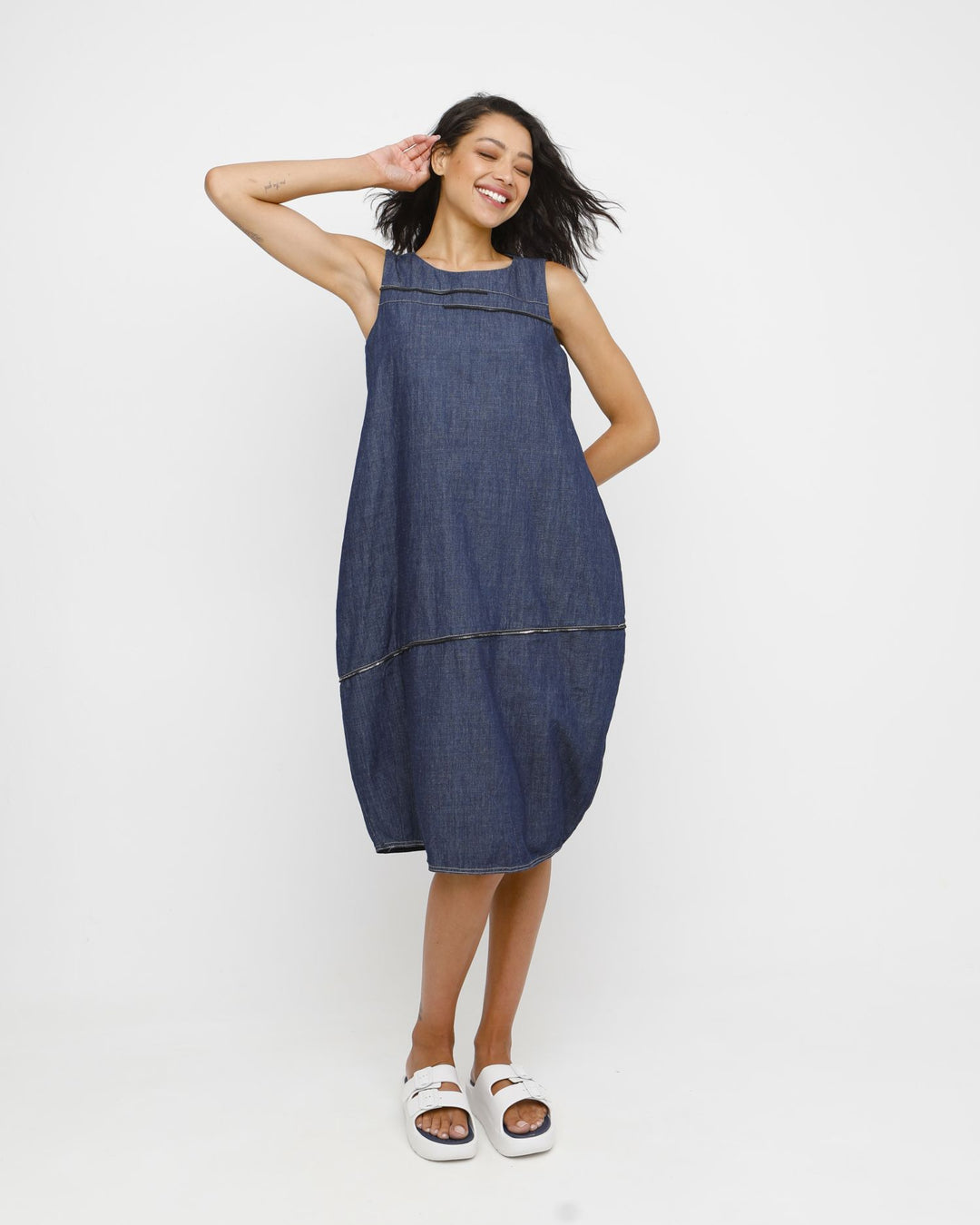 relaxed denim dress Lightweight Denim Mariner Dress in Dark Indigo