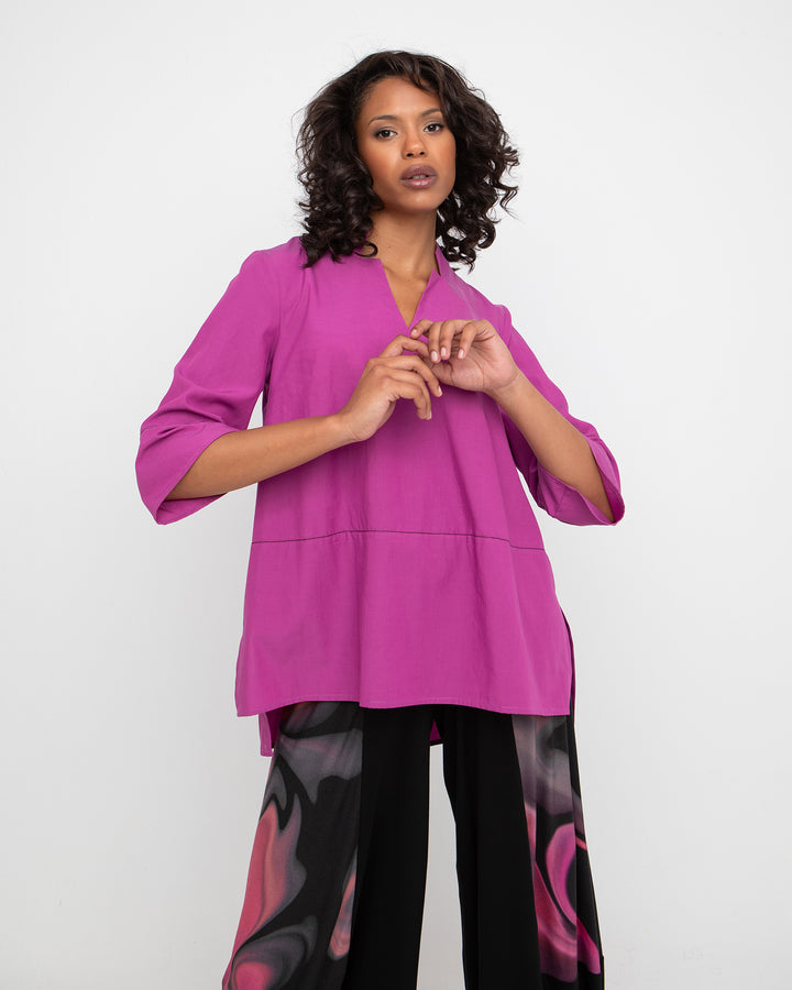 Ozai N Ku Rufus Split Neck Top, Fuchsia