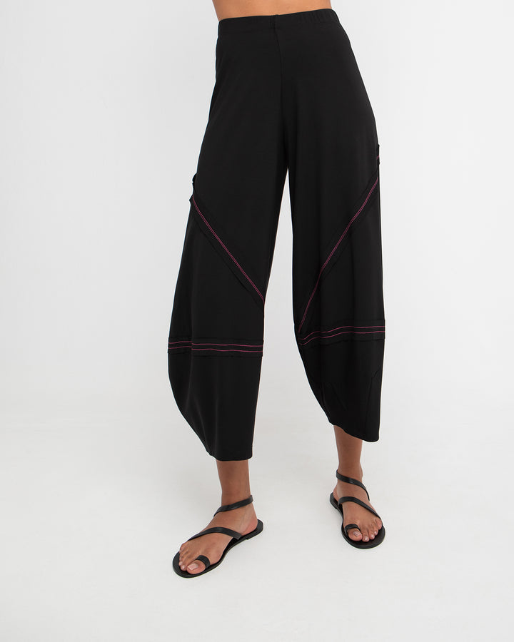 Ozai N Ku Ponte Stitch Lantern Pant, Black/Fuchsia