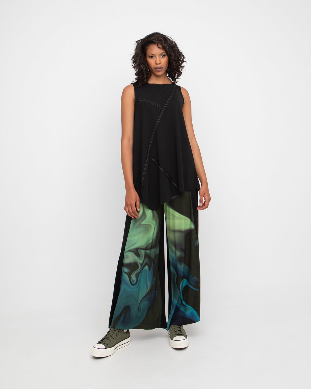 Ozai N Ku Ponte Stitch Point Tank, Black/Olive