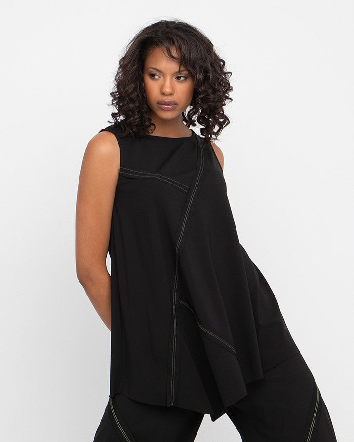 Ozai N Ku Ponte Stitch Point Tank, Black/Olive