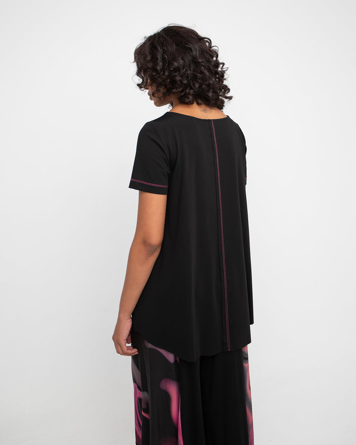 Ozai N Ku Ponte Stitch Pocket Tee, Black/Fuchsia