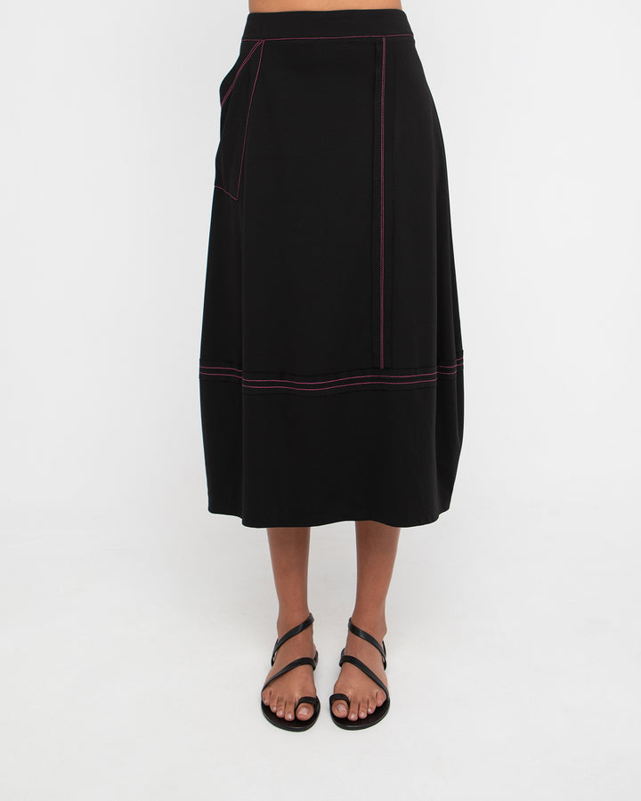 Ozai N Ku Ponte Stitch Midi Skirt, Black/Fuchsia