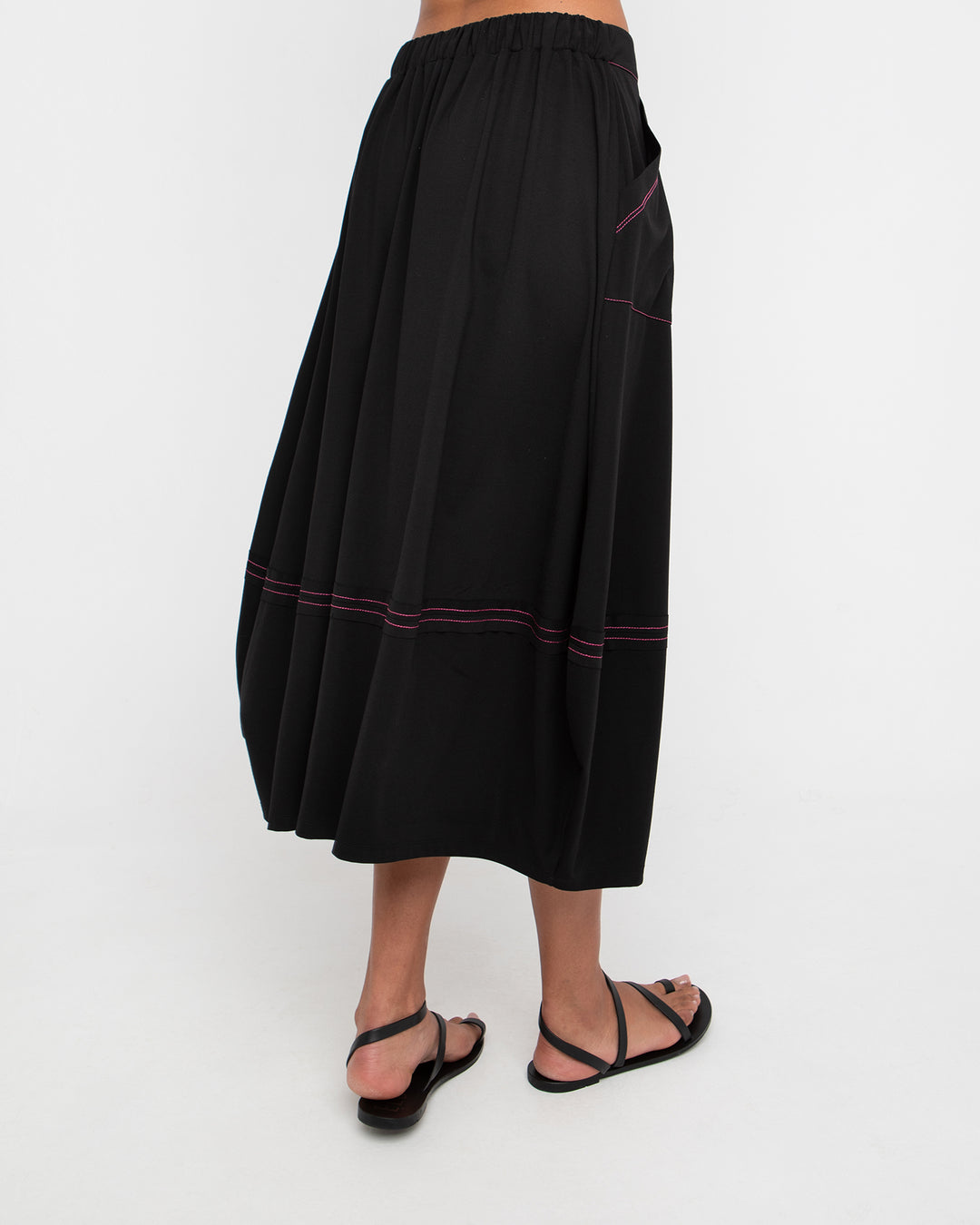 Ozai N Ku Ponte Stitch Midi Skirt, Black/Fuchsia