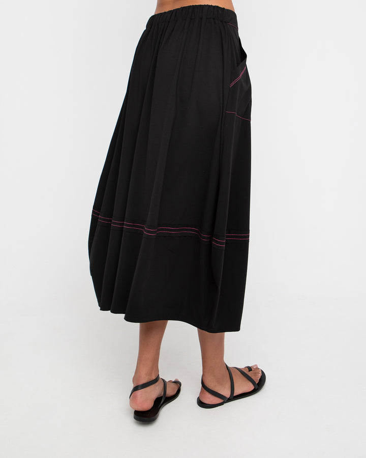 Ozai N Ku Ponte Stitch Midi Skirt, Black/Fuchsia